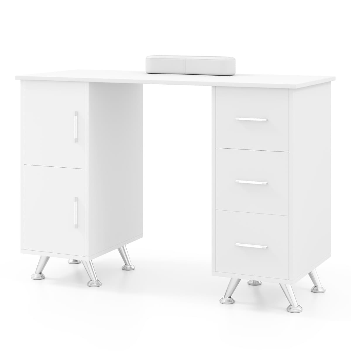CostwayTable de Manucure Professionnelle avec 2 Armoires 3 Tiroirs Station de Technicienne en Ongles avec Repose-poignet 90x43x74cm Blanc