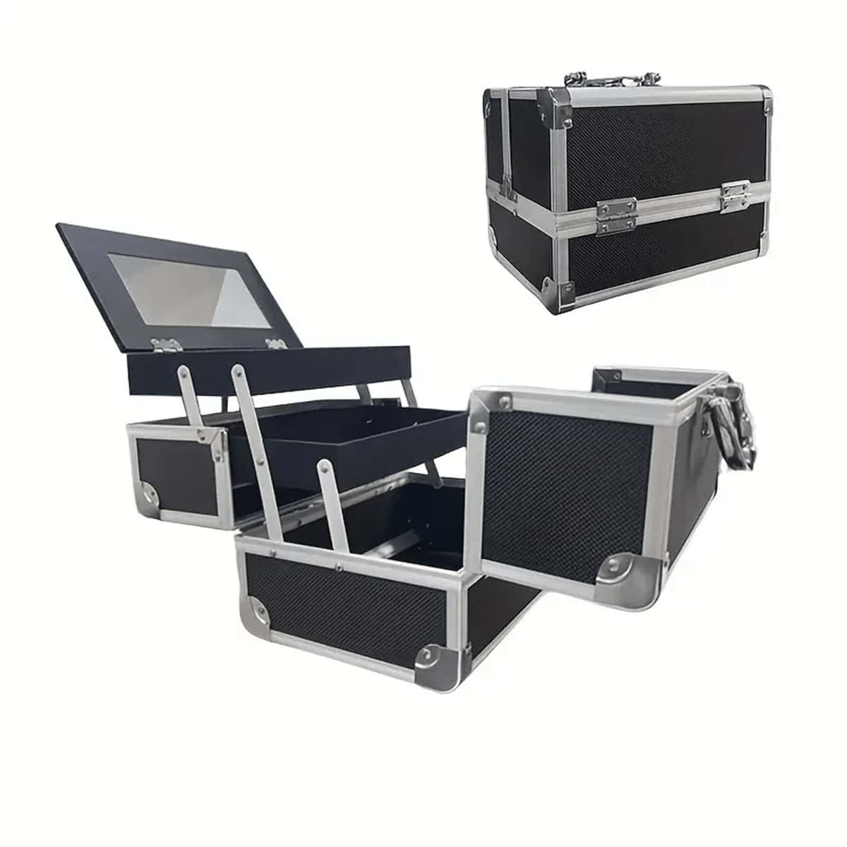 1 pièce Étui de maquillage en aluminium portable avec miroir, verrou et conception étanche pour cosmétologues, esthéticiennes, techniciennes